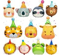 Animal Head Balloons, 11pcs Animals Head Foil Balloons, Animals Head Giant Balloon for Kids Birthday Decorations Jungle Animal Theme Party Decor