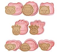 Animal Head Cookie Cutter Set of 8 3D Plastic Cookie Cutters Stamps Cartoon Animal Panda,Lion,Sheep,Cow,Giraff,Elepant,Monkey,Koala Cookie Press Biscuit Cutter Mould Set for Baking Party Supplies