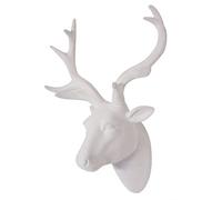 Animal Head Wall Art, Deer head Wall Decor, White Fake Furry/Felt/Velvety Resin Deer Head With White Antlers For Wall Mount Decoration, Size 10" x 12" x 5.5" by Smarten Arts