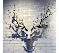 Animal head wall decor Larger Faux Deer Head Rustic Wall Decor Deer Antlers modern art wall decor Faux Taxidermy Animal Head Wall Decor Handmade Farmhouse Decor minimalist home decor(White,80x22x80cm)