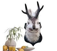 Animal Head Wall Decor - PP Simulated Wool 23x13x16cm 220g | Wall Mount Sculpture | Rabbit Head With Antlers Imitation Taxidermy Walll Hanging For Home Bar And Study Decoration