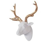 Animal Head Wall Decor, White Faux Furry/Felt/Velvety Resin Deer Head with Gold Antlers For Wall Mount Decoration, Size 10" x 5.5" x 12" by Smarten Arts