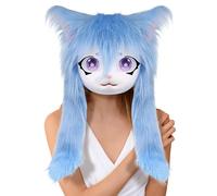 Animal Heads,Animal Cat Masque with Big Eyes Long Hair - Plush Headwear Costume Props for Masquerade Theatre Performance Party Women Halloween Cosplay Anime Convention