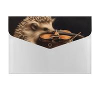 Animal Hedgehog Music Violin Folder with 6 Pack Plastic Envelopes with Snap Closure,Waterproof File Envelope for Paper Bill Receipt,Expanding File Folder Organizer for Home Office