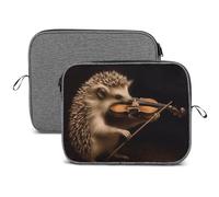 Animal Hedgehog Music Violin Laptop Sleeve Case Waterproof Shock Resistant Notebook Protective Bag Lightweight Carrying Case Compatible 14 Inch Laptop