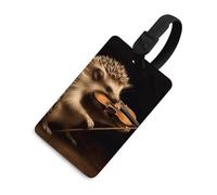 Animal Hedgehog Music Violin Luggage Tag with Name ID Card Leather Waterproof Suitcase Tags Travel Accessories for Adult Women Men
