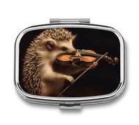 Animal Hedgehog Music Violin Pill Box 2 Compartment Pill Case Portable Pocket Pill Organizer Medicine Vitamin Organizer for Men Women