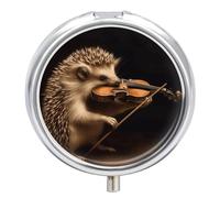 Animal Hedgehog Music Violin Round Pill Box 3 Compartment Pill Case Portable Travel Pill Organizer Medicine Tablet Vitamin Holder Organizer for Purse Pocket