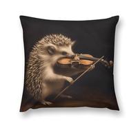 Animal Hedgehog Music Violin Soft Plush Throw Pillow Cover Modern Decorative Pillow Case Farmhouse Cushion Cover with Hidden Zipper for Couch Sofa Bed Outdoor Home Decor 22 "x22