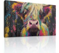 Animal Highland Cow Canvas Wall Art Painting, Grey Classical Rustic Canvas Pictures Wall Art for Bedroom Living Room Kitchen Office, Home Wall Decor Poster, 47 x 31.5 in Frameless