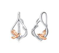 Animal Hoop Earrings for Women 925 Sterling Silver Dragonfly/Hedgehog/Owl/Turtle/Elephant/Mushroom Earrings Hypoallergenic Animal Jewelry Gifts for Girls Friends Daughter (Hummingbird)
