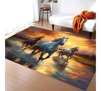 Animal Horse Area Rug, 180x230cm Watercolor Horse Herd Running In River Printed Rug, Red Sunset Stylish and Beautiful Non-Slip Breathable Rugs for Children Boys Teenagers Adult Room Decoration