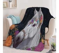 Animal Horse Floral Leaves Print Blanket and Throws, Cartoon Anime Style Throw Blanket Soft Cozy Plush Warm Flannel Bedding No Shed for Girls Kids Adults Bed Couch Travel 71 x 79 inch