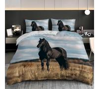 Animal Horse Pattern 3D Printed Bedding Set Euro Size 60x79 inch Duvet Cover Microfiber Duvet Cover Set Black with Pillowcase Quilt Covers Comfortable and Soft Bedding Set 3 Pieces
