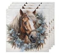 Animal Horse Printed Cloth Napkins Set of 4, Dinner Napkins Cloth 50 x 50 cm, Soft & Comfortable Reusable Napkin for Party Wedding Napkins