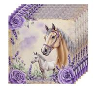 Animal Horse Purple Rose Cloth Napkins Set of 6, Dinner Napkins Cloth 50 x 50 cm, Soft & Comfortable Reusable Napkin for Party Wedding Napkins