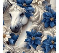 Animal Horse Self Adhesive Wallpaper Blue Plants Flower Contact Paper Peel and Stick Wallpaper Thicken Waterproof Matte with Sticky Back Canvas Wall Cabinets Furniture Stickers Decorate 0.45×3 m