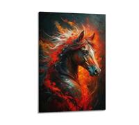 Animal Horse with Flames Surrounding Profile Poster Modern Wall Art Canvas Aesthetic Decoration Painting 08x12inch(20x30cm) Frame-style