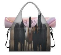 Animal Horses Sports Duffle Bag with Shoe Compartment Weekend Overnight Bags Tote Cabin Luggage Bag for Gym Yoga Travel