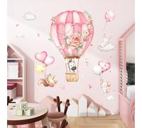 Animal Hot Air Balloon Wall Decals, Zebra Squirrel Rabbit Wall Stickers Peel and Stick Pink Wall Decal Self Adhesive Wall Art Sticker for Girls Baby Nursery Kids Room Home Decor
