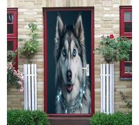 Animal Husky Pattern 3D Door Stickers for Interior Doors Elevator Stickers 90x200 cm Removable DIY Renovation Dark Door Poster Wallpaper Bedroom Bathroom Home Decoration - 2PCS