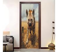 Animal Hyena Pattern Self Adhesive Door Stickers, Peel and Stick, Brown Waterproof Door Decal, Wall Murals Suitable for Room Decoration Wall Living Room Art Decal 90x200 cm