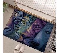 Animal Illustrations Door Mat 50 x 80 cm - Tiger Leopard Lion Machine Washable Mat Super Soft Non Slip Doormat Indoor Outdoor Water Absorbent Floor Mats Entrance Rug - Blue-Purple