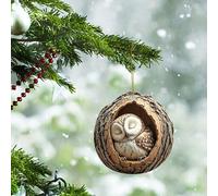 Animal in Nest Oval Ornament, Owl Butterfly Dragon in Nest Christmas Tree Hangings, 2d Flat Acrylic Small Pendants, Forest Animal Christmas Ornament, Holiday Xmas Tree Decor (Owl #10)