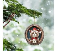 Animal in Nest Oval Ornament, Owl Butterfly Dragon in Nest Christmas Tree Hangings, 2d Flat Acrylic Small Pendants, Forest Animal Christmas Ornament, Holiday Xmas Tree Decor (Kitty #02)