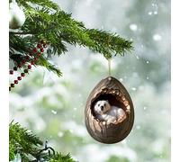 Animal in Nest Oval Ornament, Owl Butterfly Dragon in Nest Christmas Tree Hangings, 2d Flat Acrylic Small Pendants, Forest Animal Christmas Ornament, Holiday Xmas Tree Decor (Polar Bear)
