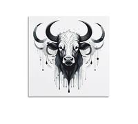 Animal Ink Design Poster Bull Abstract Contour Artwork Drip Effect Black White Decorative Canvas Family Bedroom Artwork Picture Painting 16x16inch(40x40cm)