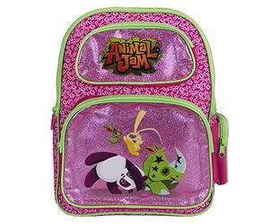 Animal Jam Junior Glitter Backpack Large Pink & Green Bag with Glitter Finish & Online Code - 35cm (H) x 26cm (W) x 9cm (D)