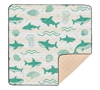 Animal Jellyfish Shark Dark Green Stripe Soft Thick Baby Tummy time Play mat for Floor Waterproof Foldable Travel Play Mat for Baby Toddler Infant, 50'' x 50''