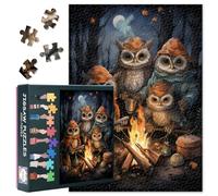 Animal Jigsaw Puzzles 1000 Pieces, Four Owls Sitting on a Campfire in the Forest at Night Puzzle for Adults 1000 Pieces, Impossible Challenging Puzzles, 19.5 x 27.5 Inch