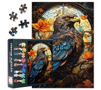 Animal Jigsaw Puzzles for Adults 1000 Pieces, Stained Glass Style with the Image of an Eagle of Autumn Leaves Puzzle, Impossible Challenging, 19.5 x 27.5 Inch