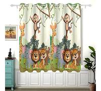 Animal Jungle Monkey Tiger Giraffe Lion Elephant Curtains for Children Bedroom,Eyelet Blackout Curtains for Nursery/Short Window for Home Decor,54£¨H£©x 55(W) in,2 Panels