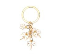 Animal Keyring Gragonfly Keychain Golden Cute Women Purse Charms Backpack Girly Key Pendant Crafts Accessories Student Gifts (White)