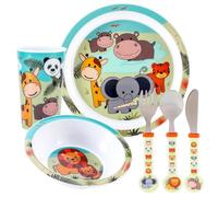 Animal Kids 6 Piece Reusable Dinner Set - Plate/Bowl/Cup/Knife/Fork/Spoon - Childrens Dinnerware Tableware Cutlery Set
