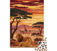 Animal Kingdom 1000 Pc Cardboard DIY Savanna Sunset Scene Puzzle, Challenging Game Adults/Teens, Stress Relief, Wall Decor 70x50cm/1000pcs