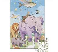 Animal Kingdom 1000 Piece Premium Cardboard Elephant with Kids Puzzle Bundle, Logic Game Adults, Stress Relief, Gift & Couple Puzzle Activity 52x38cm/1000pcs