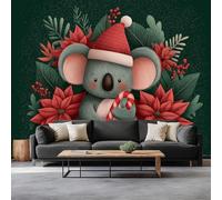 Animal Koala Panoramic Wall Mural, Custom Photo Wallpaper - Christmas Theme Non-Woven Premium Fleece Large Wall Mural W350 x H256 cm for Living Room Bedroom Home Decoration