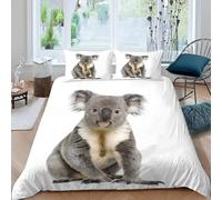 Animal Koala Single Duvet Cover Set White Bedding Soft Microfiber Duvet Cover Single 135 x 200 cm 3D Quilt Cover with Zipper Closure and 2 Pillowcases b.284