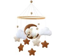 Animal Lambs Mobile Baby Wooden Baby Bed Lambs Moon Mobile Baby Wind Chime with Felt Balls Cloud and Star Baby Room Mobile Baby Newborn Boys Girls Pendant