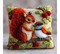 Animal Latch Hook Cushion Craft Kits Squirrels and Birds Latch Hook Kit for Adults Beginners Embroidery Crochet Set DIY Throw Pillow Covers Kits 17x17In
