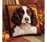 Animal Latch Hook Kit Cushion,Springer Spaniel Dog,17X17Inch Pre-Printed DIY Pillow Materials Hooks Knitted Embroidered Pillow Embroidery Latch Hook Carpet for Kids Adults