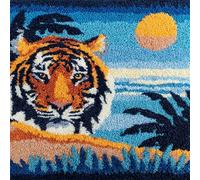 Animal Latch Hook Kit for Adults,Tiger Under The Starry Sky,DIY Latch Hook Cushion,Cross Stitch Embroidery Cushion Making Kits Home Decor,17x17in