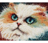 Animal Latch Hook Kits Rugs,A Cute White cat,Handmade Self Knotting Set,Tapestry Kits for Adults,Cushion Latch Hook Rug Pre-Printed Pattern Craft for Adults,80x115cm