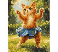 Animal Latch Hook Rug Kit for Adults,Orange cat Dancing on The Grass,Printed Canvas Crochet Yarn Floor Mat Embroidery DIY Hook and Latch Kit Carpet for Christmas Decoration,52x38cm