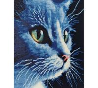 Animal Latch Hook Rug Kits for Adult,A Cute Blue cat,DIY Rug Crochet Making Kits with Pre-Printed Canvas and Latch Hook Tool and Enough Yarn,55x75cm