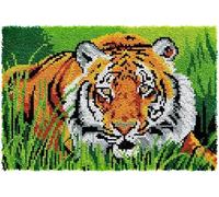 Animal Latch Hook Rug Kits for Adults Beginners,Tiger in The Grass,DIY Crochet Rug Making Kit with Printed Patterns Rug Making for Home Decoration Gifts,60x90cm